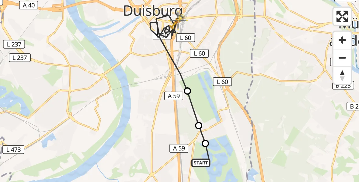 Flugroute Rettungshubschrauber Duisburg Air Rescue Hubschrauberlandeplatz (Christoph 9) - Duisburg, 16 April 2026, 12:26