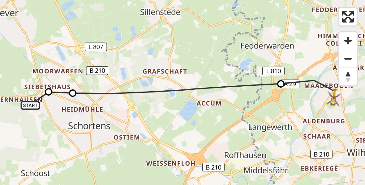 Flugroute Rettungshubschrauber Schortens - Wilhelmshaven, 16 April 2026, 12:27