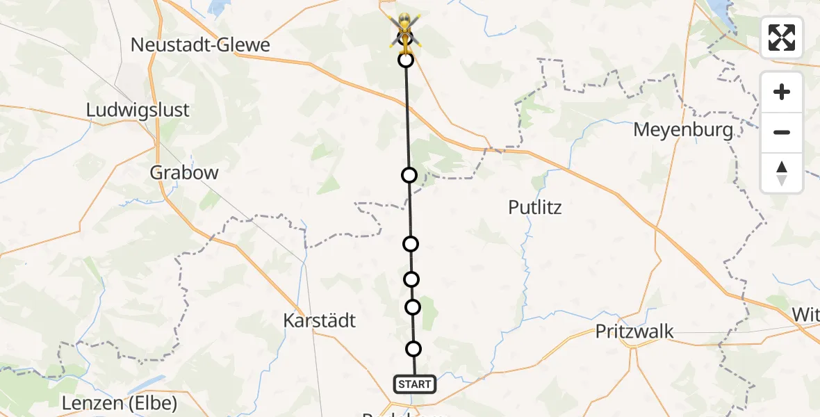 Flugroute Rettungshubschrauber Perleberg - Parchim, 16 April 2026, 12:28