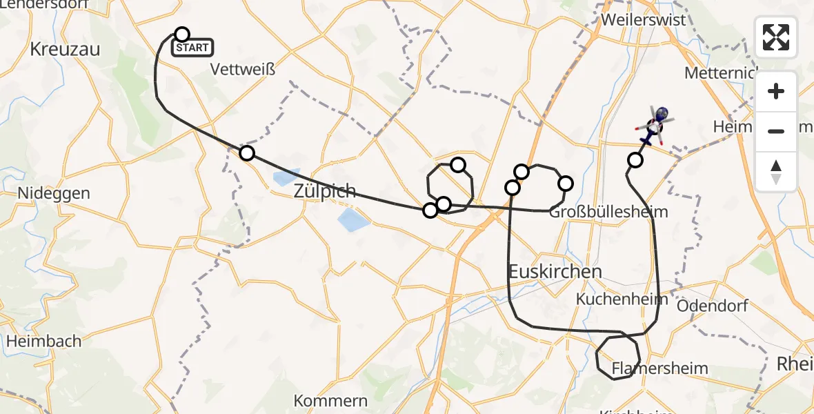 Flugroute Polizeihubschrauber Vettweiß-Soller ULM - Weilerswist UL, 16 April 2026, 12:33