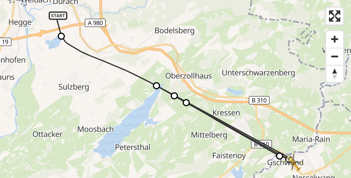 Flugroute Rettungshubschrauber Kempten-Durach Flugplatz - Nesselwang, 16 April 2026, 12:33