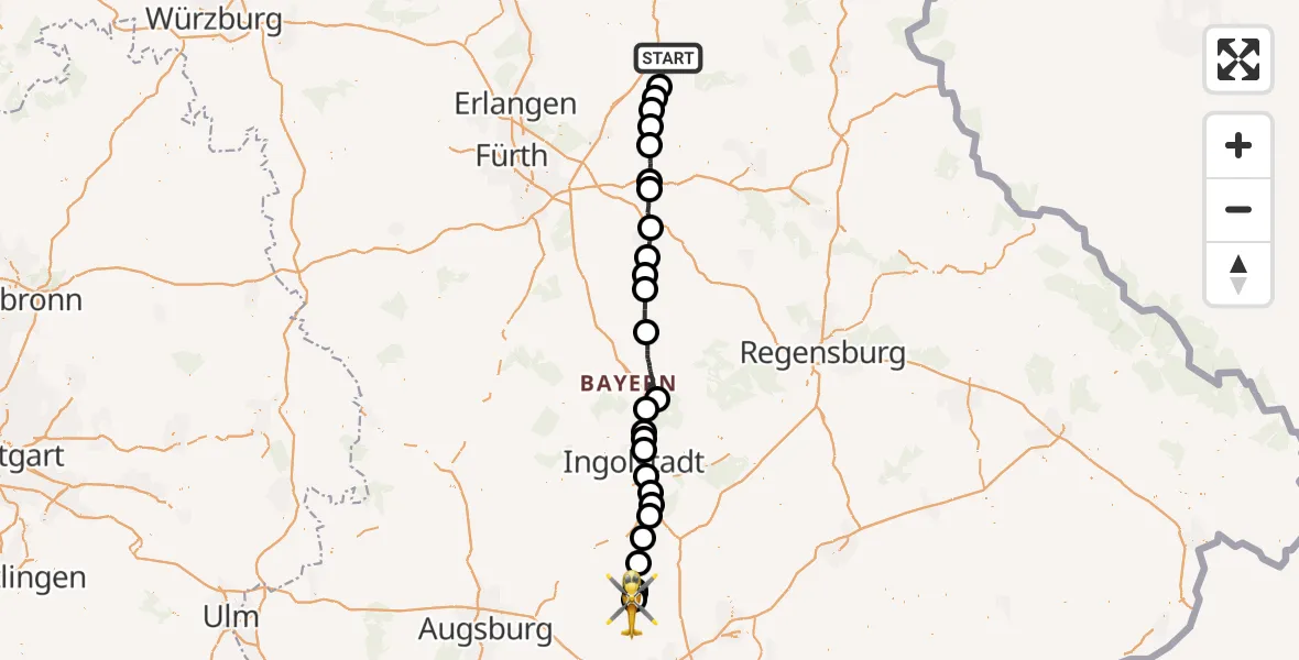 Flugroute Rettungshubschrauber Veldensteiner Forst - Jetzendorf, 16 April 2026, 12:37