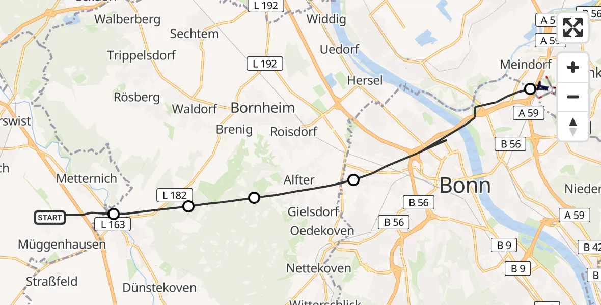 Flugroute Polizeihubschrauber Weilerswist - Sankt Augustin, 16 April 2026, 12:40