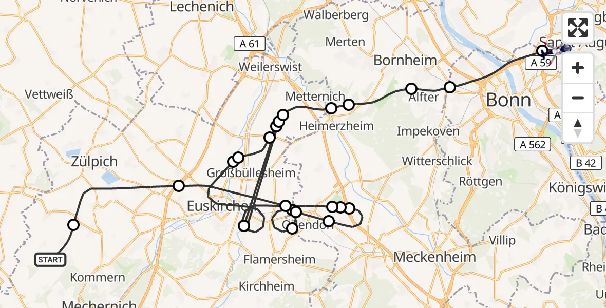 Flugroute Polizeihubschrauber Mechernich - Sankt Augustin, 16 April 2026, 12:52