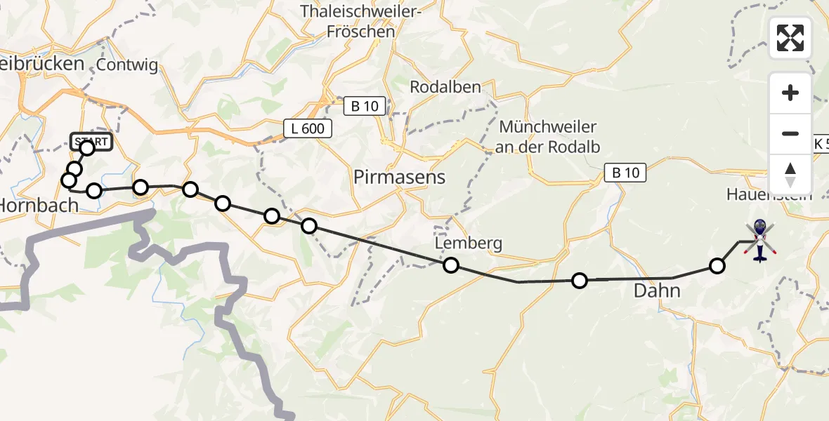 Flugroute Polizeihubschrauber Contwig - Hauenstein, 16 April 2026, 12:59