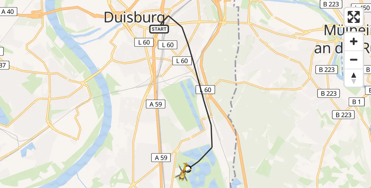 Flugroute Rettungshubschrauber Duisburg - Duisburg Air Rescue Hubschrauberlandeplatz (Christoph 9), 16 April 2026, 13:01