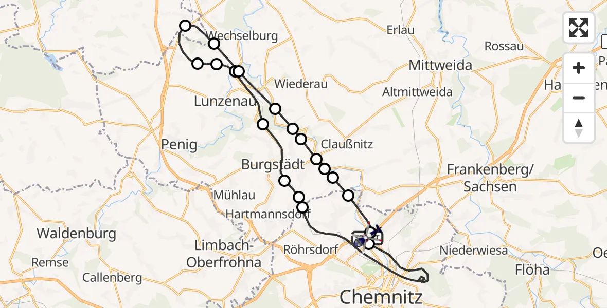 Flugroute Polizeihubschrauber Chemnitz-Glösa Industrial Park Hubschrauberlandeplatz - Chemnitz-Glösa Industrial Park Hubschrauberlandeplatz, 16 April 2026, 13:05