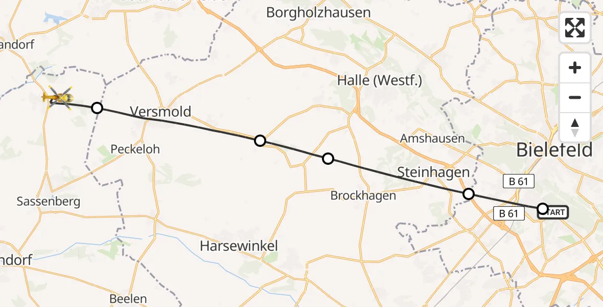 Flugroute Rettungshubschrauber Luftrettungszentrum Bielefeld - Sassenberg, 16 April 2026, 13:11