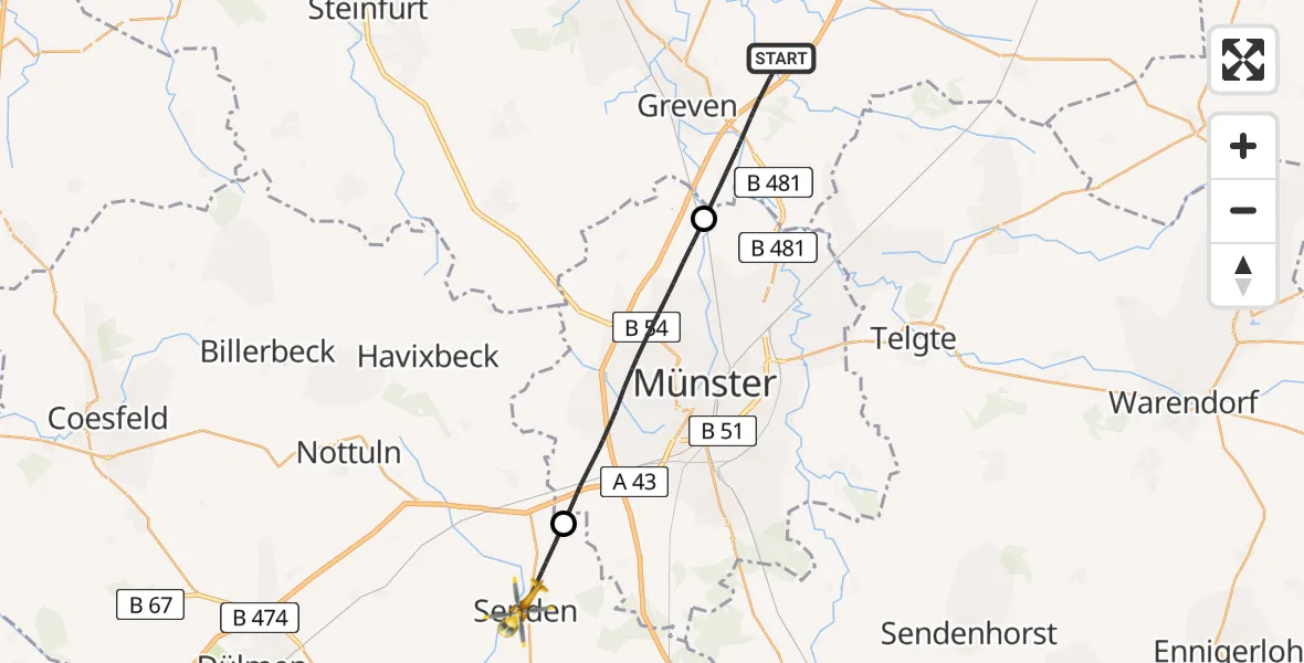 Flugroute Ambulanzhubschrauber Greven - Senden, 16 April 2026, 13:12