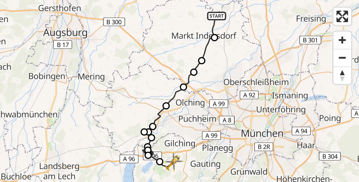 Flugroute Rettungshubschrauber Weichs - Weßling, 16 April 2026, 13:14