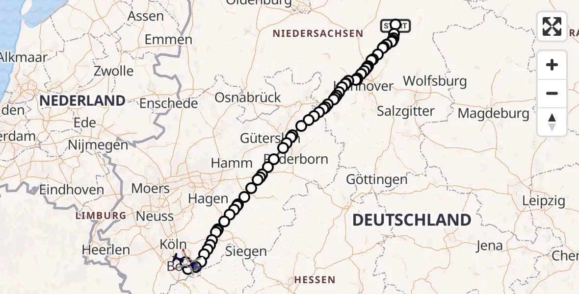 Flugroute Polizeihubschrauber Militärflugplatz Faßberg - Sankt Augustin, 16 April 2026, 13:14