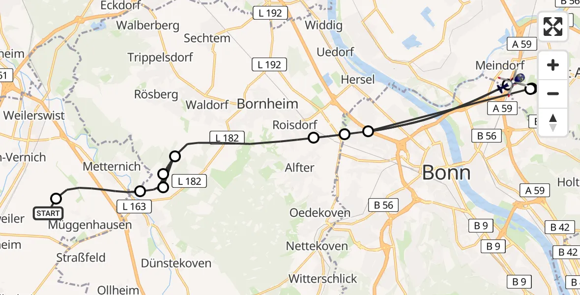Flugroute Polizeihubschrauber Weilerswist UL - Sankt Augustin, 16 April 2026, 13:14