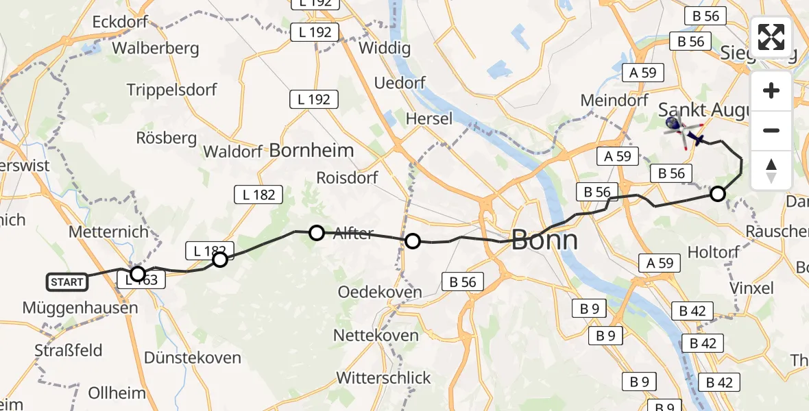 Flugroute Polizeihubschrauber Weilerswist - Sankt Augustin, 16 April 2026, 13:17