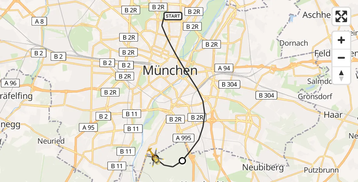 Flugroute Rettungshubschrauber München - ADAC Air Rescue Center Hubschrauberlandeplatz (Christoph 1), 16 April 2026, 13:22