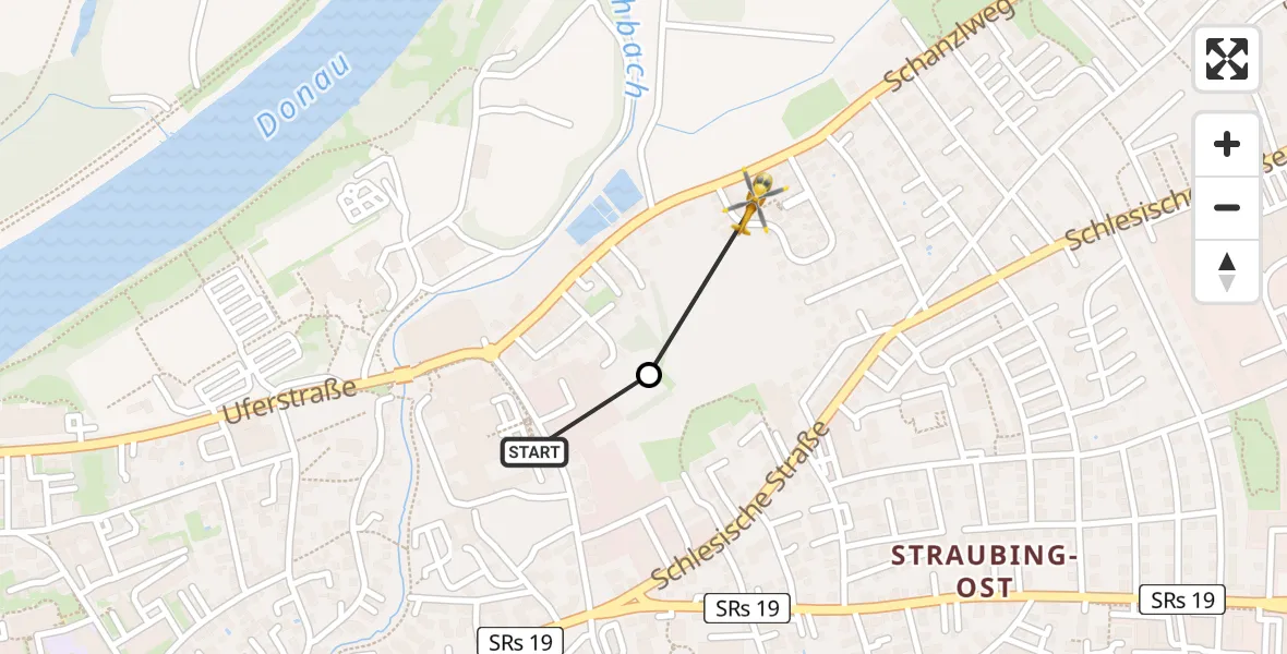 Flugroute Rettungshubschrauber Sankt Elisabeth Hospital Straubing - Straubing, 16 April 2026, 13:26