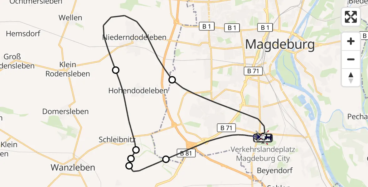 Flugroute Polizeihubschrauber Magdeburg City Flugplatz - Magdeburg City Flugplatz, 16 April 2026, 13:28