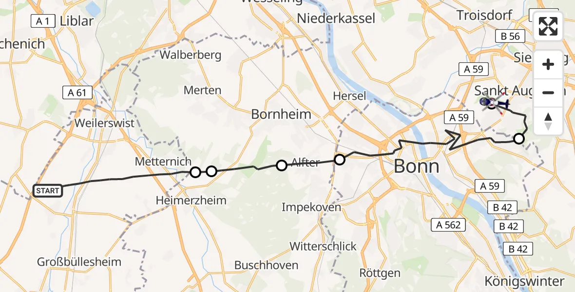 Flugroute Polizeihubschrauber Weilerswist - Bonn-Hangelar Flugplatz, 16 April 2026, 13:28