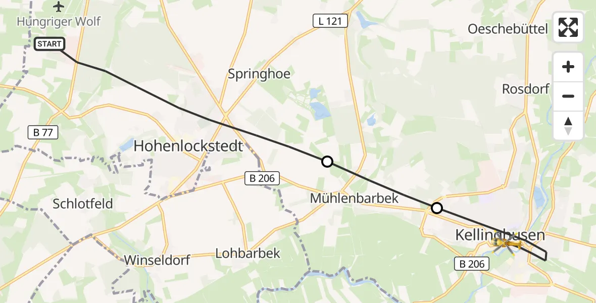 Flugroute Rettungshubschrauber Hohenlockstedt - Kellinghusen, 16 April 2026, 13:28