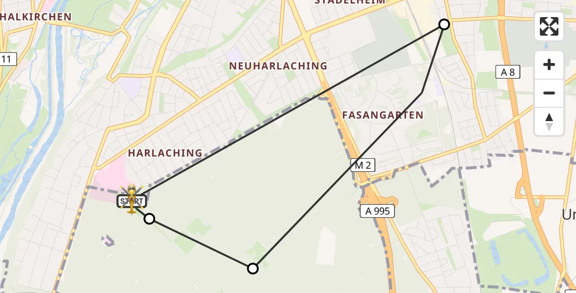 Flugroute Rettungshubschrauber ADAC Air Rescue Center Hubschrauberlandeplatz (Christoph 1) - ADAC Air Rescue Center Hubschrauberlandeplatz (Christoph 1), 16 April 2026, 13:28