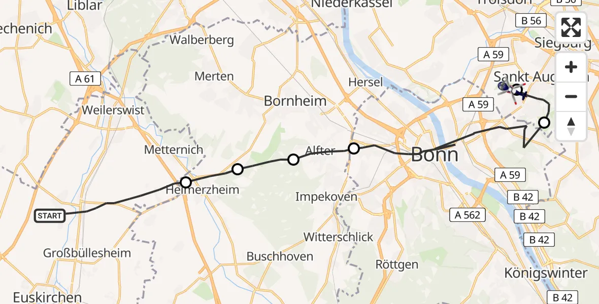 Flugroute Polizeihubschrauber Weilerswist - Bonn-Hangelar Flugplatz, 16 April 2026, 13:30