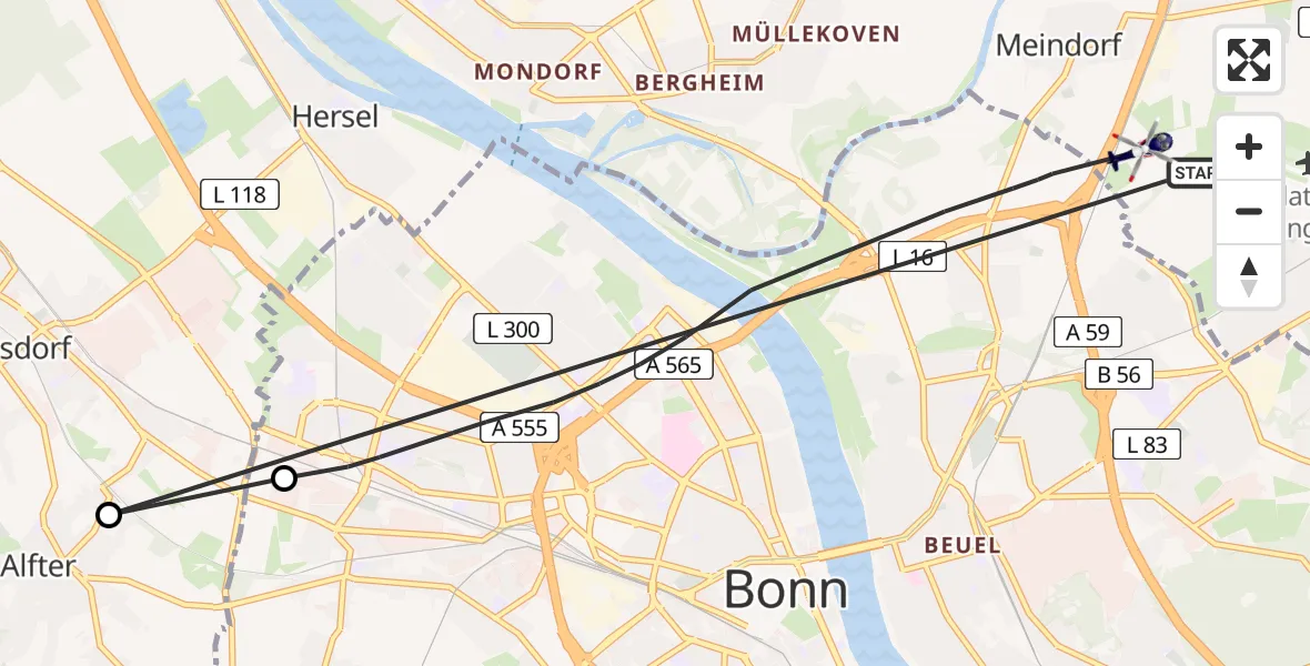 Flugroute Polizeihubschrauber Sankt Augustin - Sankt Augustin, 16 April 2026, 13:30