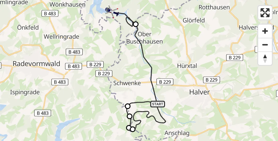 Flugroute Polizeihubschrauber Halver - Breckerfeld, 16 April 2026, 13:36