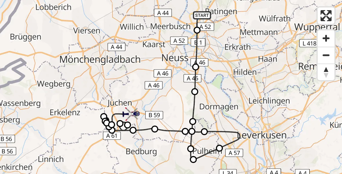 Flugroute Polizeihubschrauber Düsseldorf Flughafen - Grevenbroich, 16 April 2026, 13:37