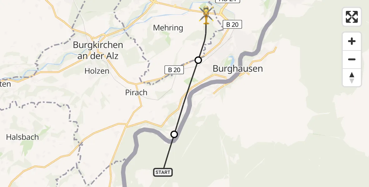 Flugroute Rettungshubschrauber Hochburg-Ach - Mehring, 16 April 2026, 13:39