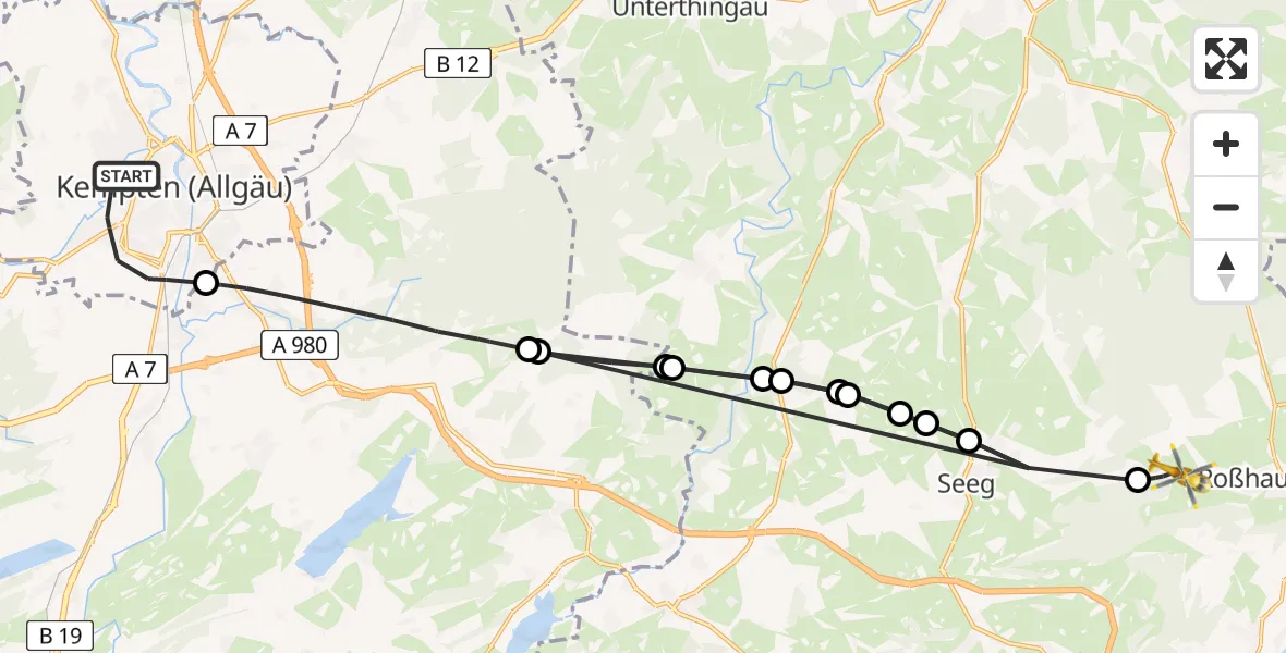 Flugroute Rettungshubschrauber Kempten (Allgäu) - Roßhaupten, 16 April 2026, 13:42