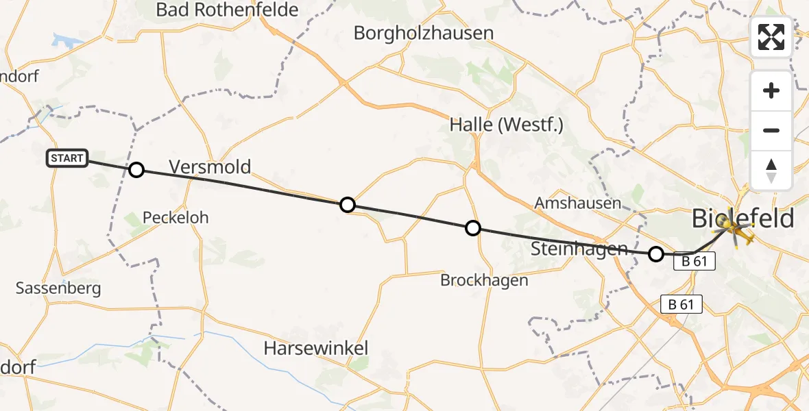Flugroute Rettungshubschrauber Sassenberg - Bielefeld, 16 April 2026, 13:52