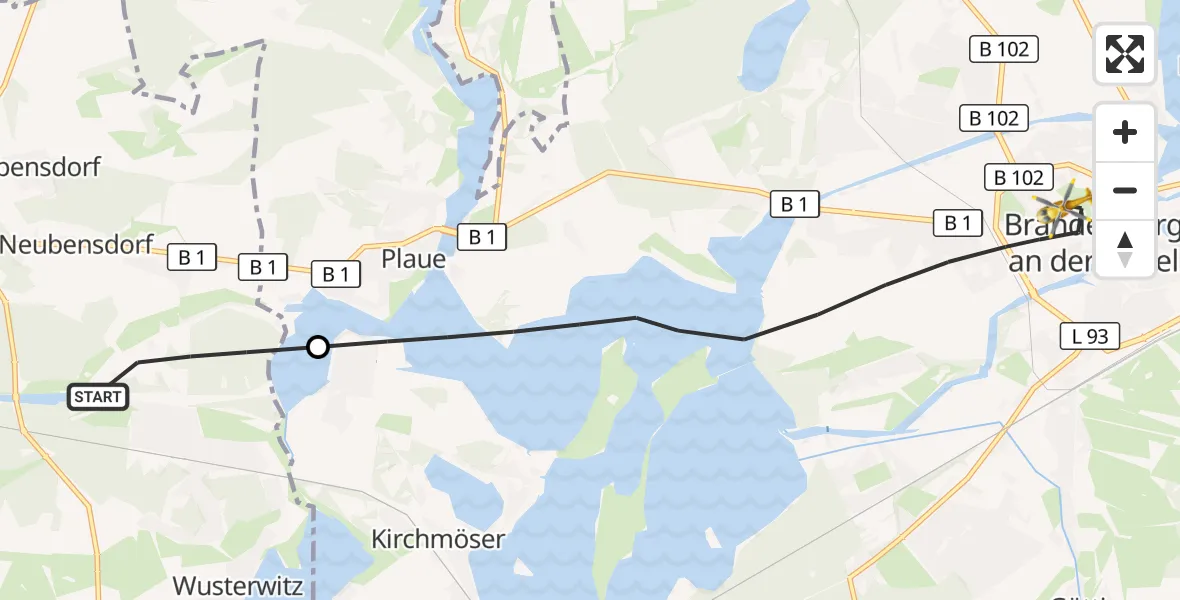 Flugroute Rettungshubschrauber Bensdorf - Brandenburg an der Havel, 16 April 2026, 13:52