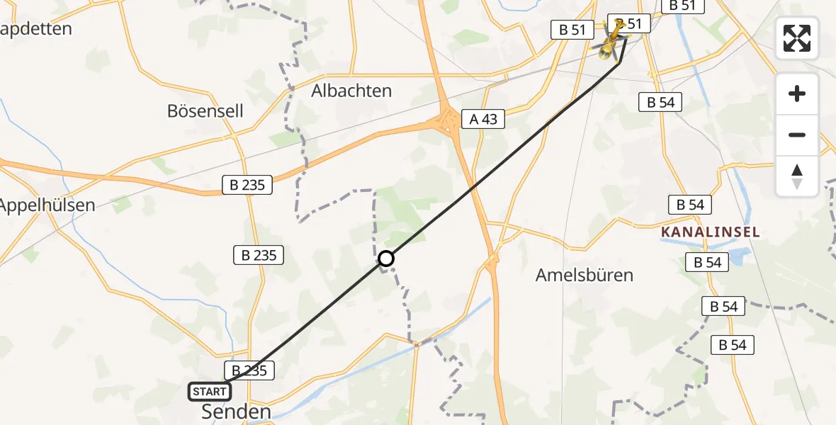 Flugroute Ambulanzhubschrauber Senden - Münster, 16 April 2026, 13:54