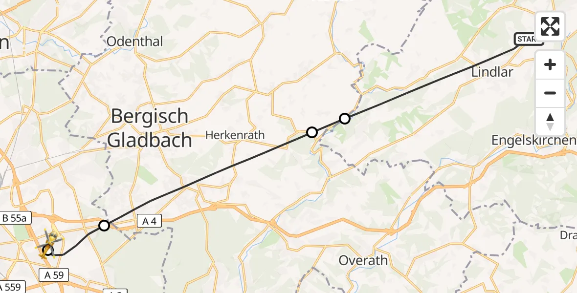 Flugroute Rettungshubschrauber Lindlar - Merheim Hospital, 16 April 2026, 13:55