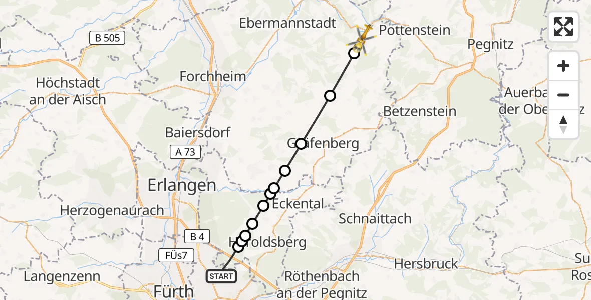 Flugroute Rettungshubschrauber Flughafen Nuremberg - Gößweinstein, 16 April 2026, 14:00