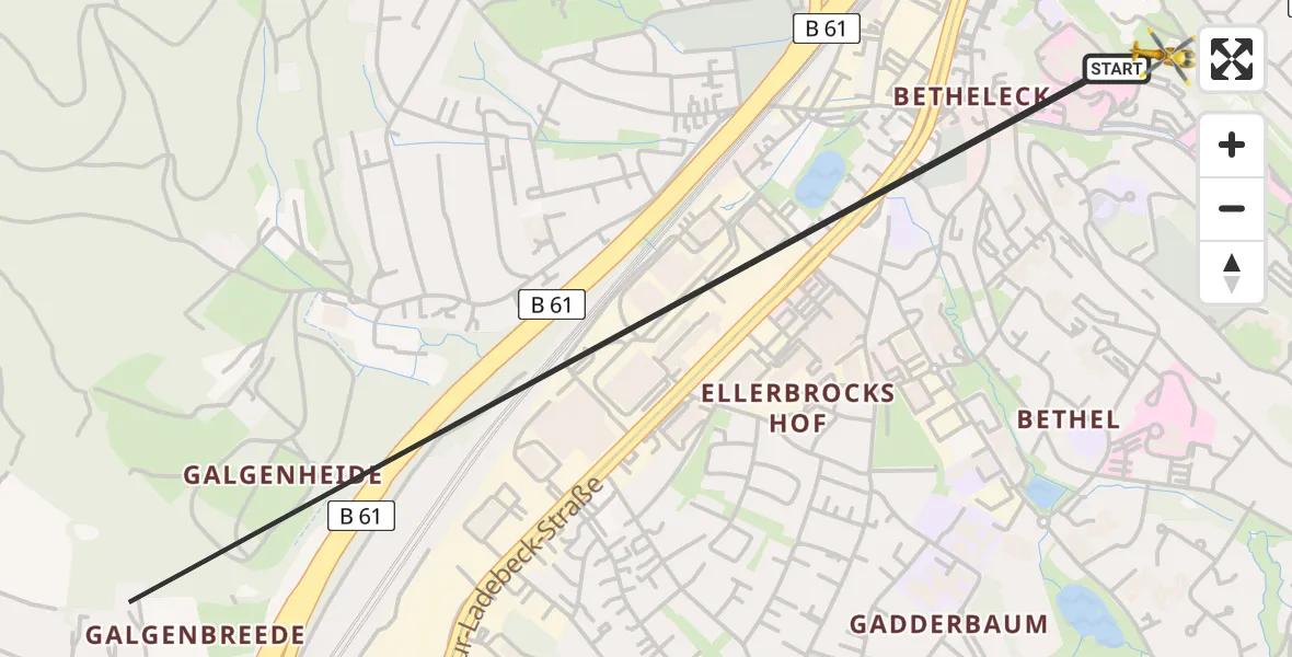 Flugroute Rettungshubschrauber Bielefeld - Bielefeld, 16 April 2026, 14:02