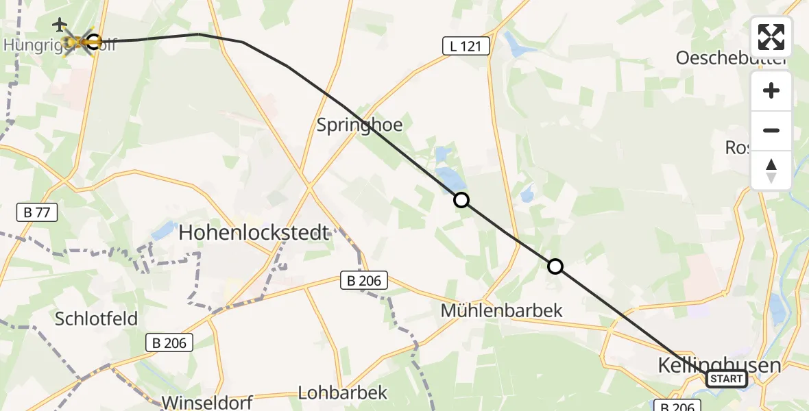 Flugroute Rettungshubschrauber Kellinghusen - Itzehoe Hungriger Wolf Flugplatz, 16 April 2026, 14:04