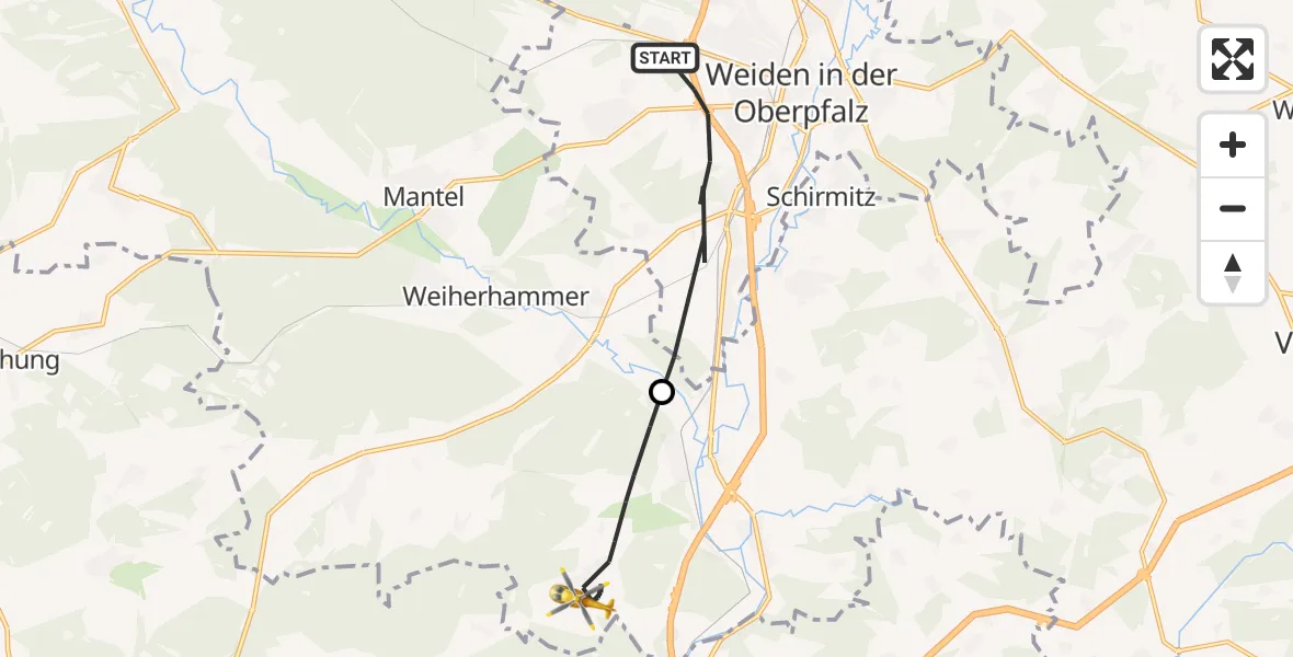 Flugroute Rettungshubschrauber Weiden i.d.OPf. - Luhe-Wildenau, 16 April 2026, 14:05