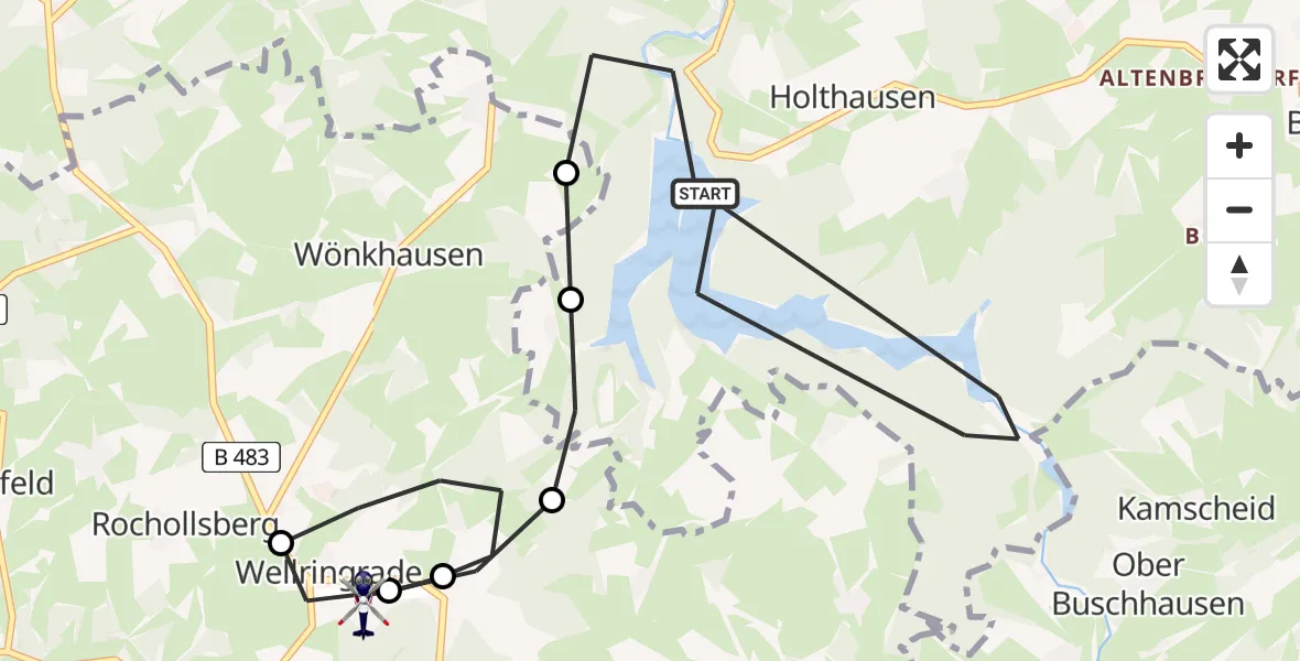 Flugroute Polizeihubschrauber Breckerfeld - Radevormwald-Leye Segelfluggelände, 16 April 2026, 14:07