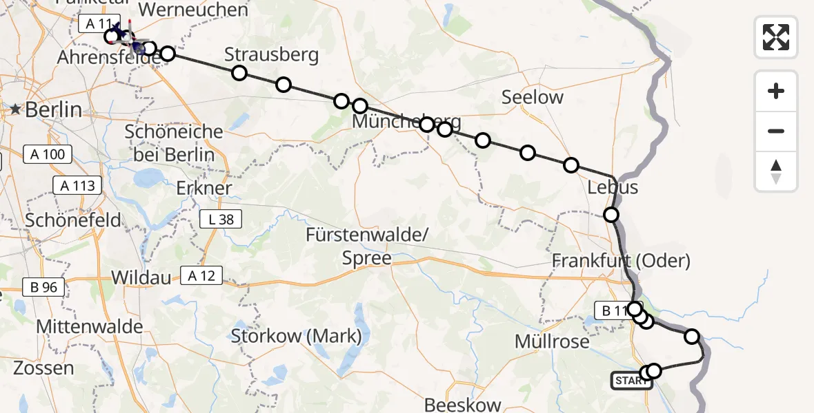 Flugroute Polizeihubschrauber Siehdichum - Ahrensfelde, 16 April 2026, 14:09