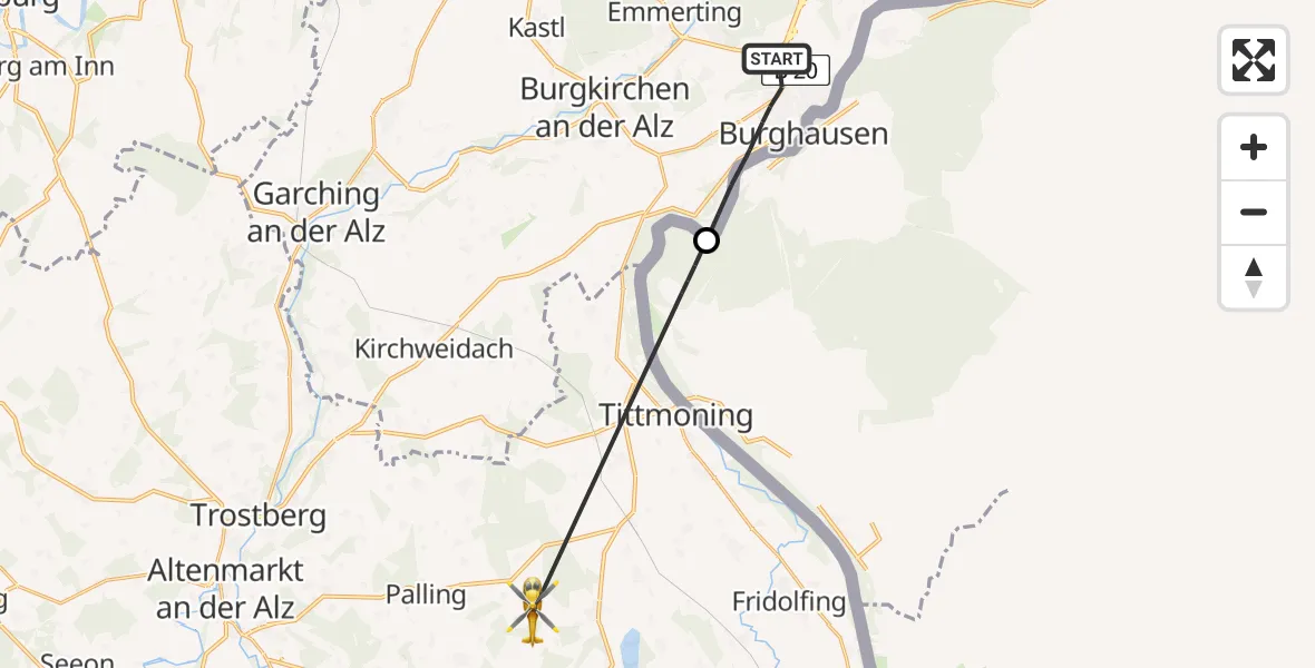 Flugroute Rettungshubschrauber Burghausen - Palling, 16 April 2026, 14:10