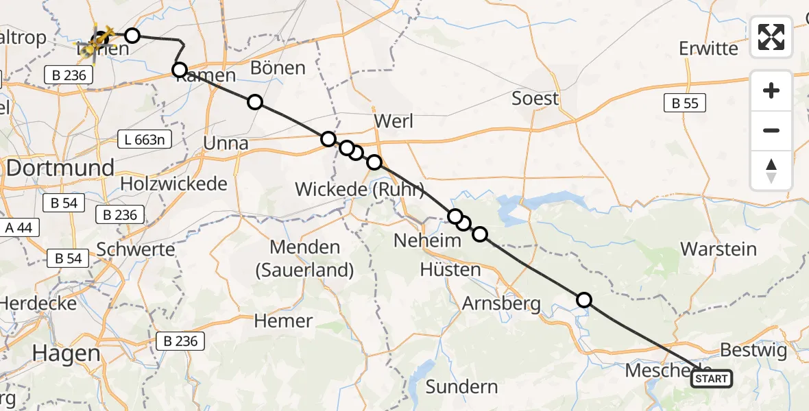 Flugroute Rettungshubschrauber Meschede - Sankt Marien Hospital, 16 April 2026, 14:11