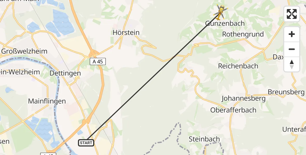 Flugroute Rettungshubschrauber Kleinostheim - Mömbris, 16 April 2026, 14:13