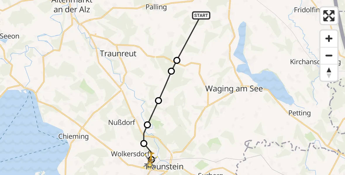Flugroute Rettungshubschrauber Palling - Traunstein Hospital, 16 April 2026, 14:17