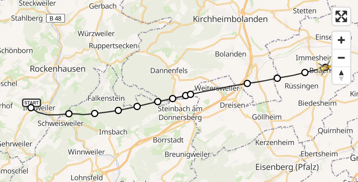 Flugroute Rettungshubschrauber Imsweiler UL - Bubenheim, 16 April 2026, 14:20