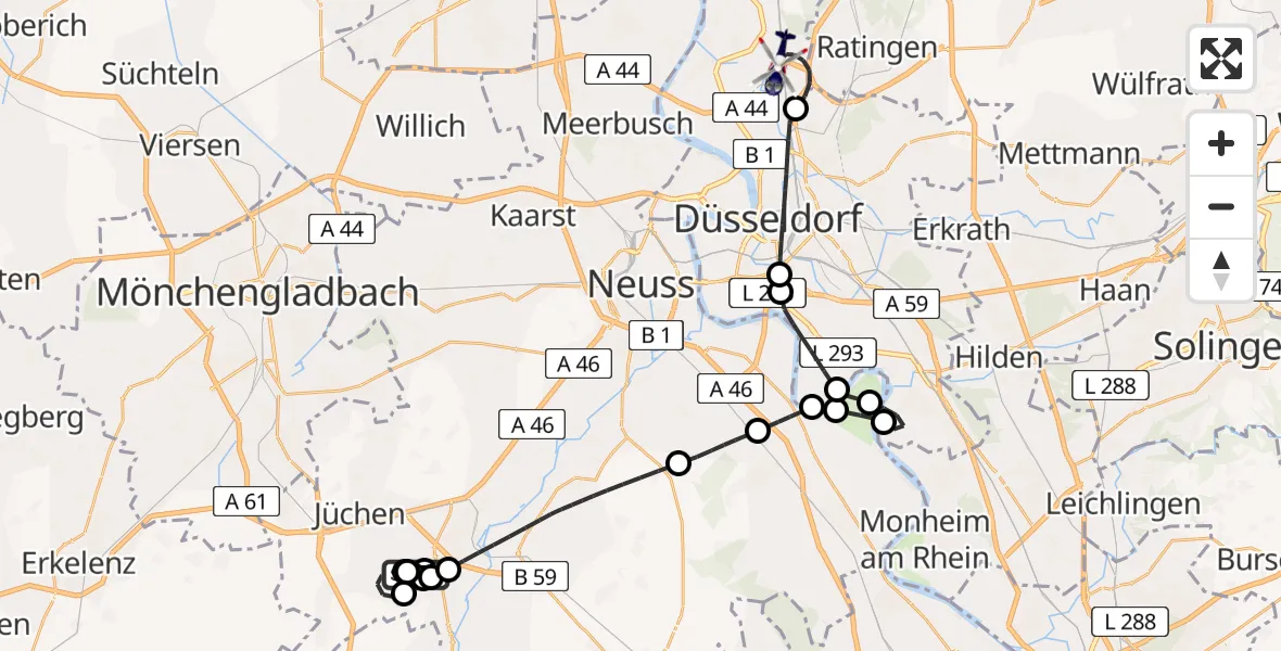 Flugroute Polizeihubschrauber Gustorfer Höhe Flugplatz - Düsseldorf Flughafen, 16 April 2026, 14:20