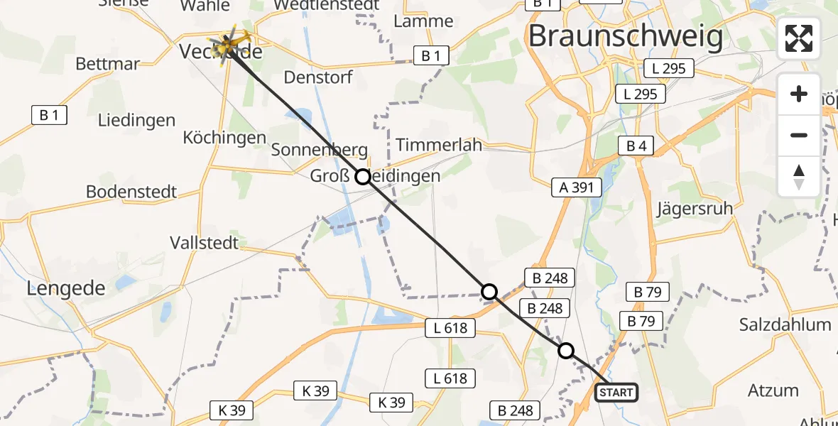 Flugroute Rettungshubschrauber Wolfenbüttel - Vechelde, 16 April 2026, 14:32