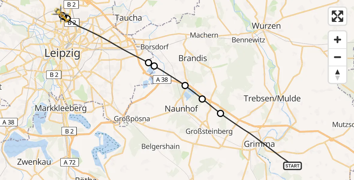 Flugroute Rettungshubschrauber Grimma - Sankt Georg Hospital Leipzig Reserve, 16 April 2026, 14:35