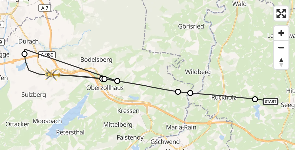 Flugroute Rettungshubschrauber Seeg - Sulzberg, 16 April 2026, 14:37