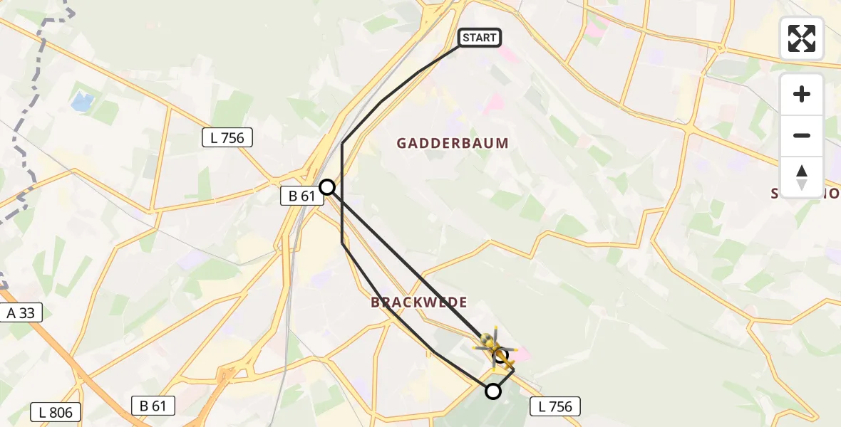 Flugroute Rettungshubschrauber Bielefeld - Luftrettungszentrum Bielefeld, 16 April 2026, 14:38