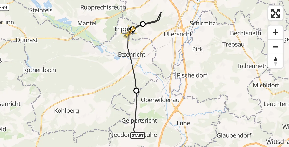 Flugroute Rettungshubschrauber Luhe-Wildenau - Weiherhammer, 16 April 2026, 14:39